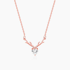 Rose Gold Deer Heart Necklace Pendant.