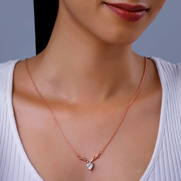 Rose Gold Deer Heart Necklace Pendant.