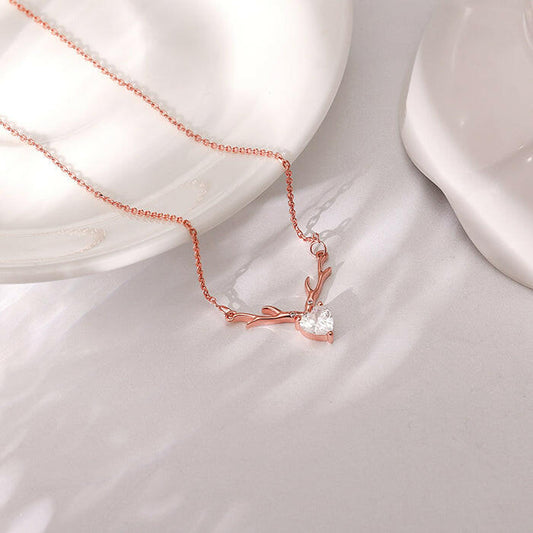 Rose Gold Deer Heart Necklace Pendant.