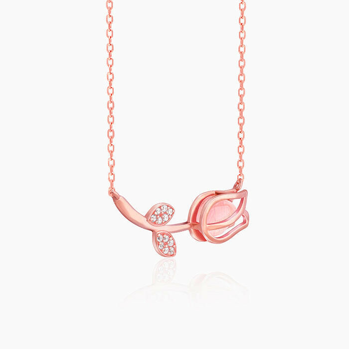 Rose Gold Pink Quartz Flower Necklace Pendant.