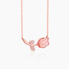 Rose Gold Pink Quartz Flower Necklace Pendant.