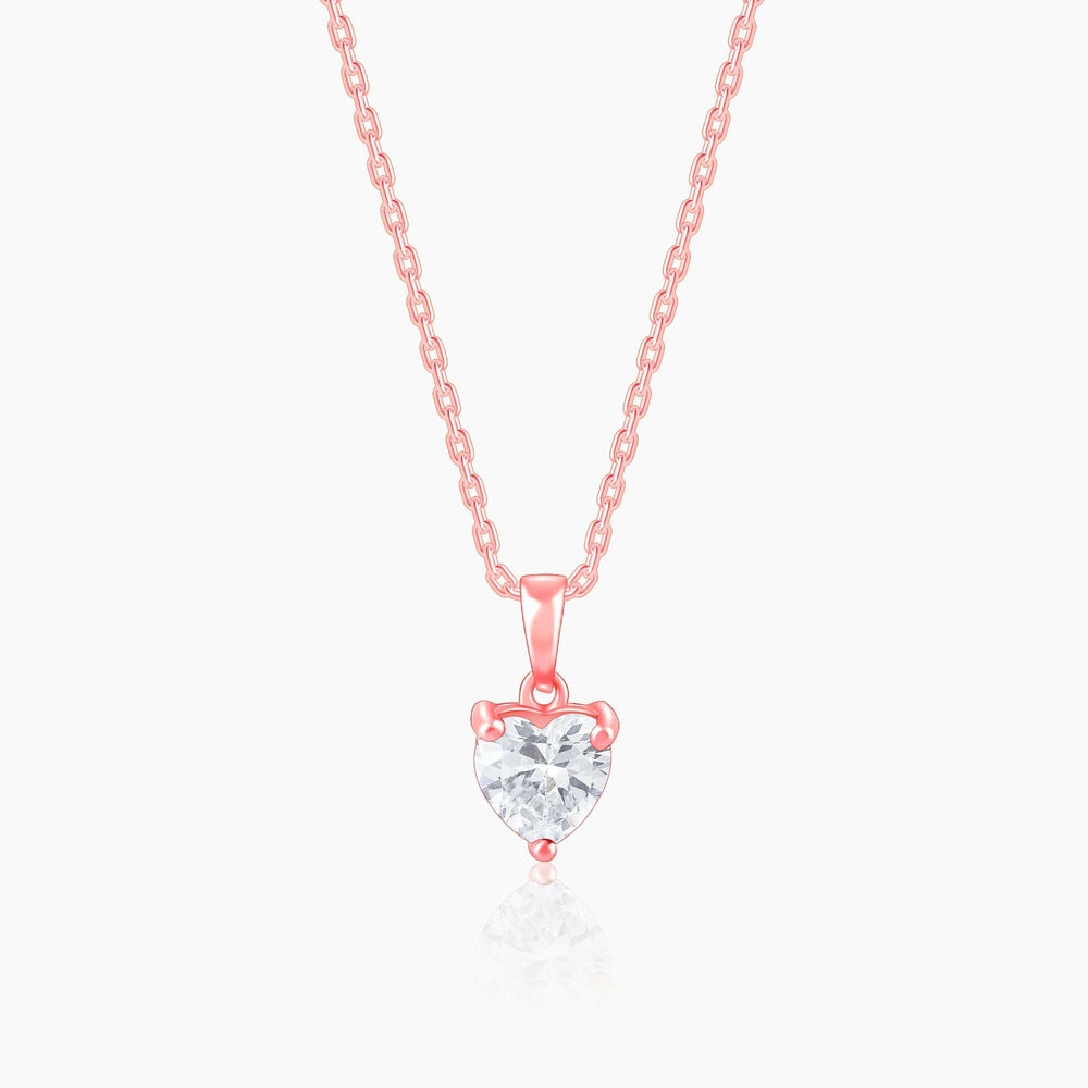 Rose Gold Solitaire Heart Pendant With Link Chain Pendant.