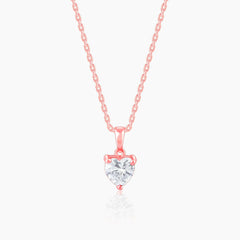 Rose Gold Solitaire Heart Pendant With Link Chain Pendant.