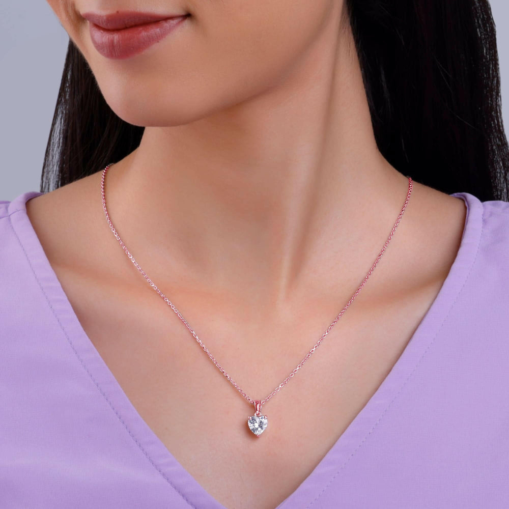Rose Gold Solitaire Heart Pendant With Link Chain Pendant.