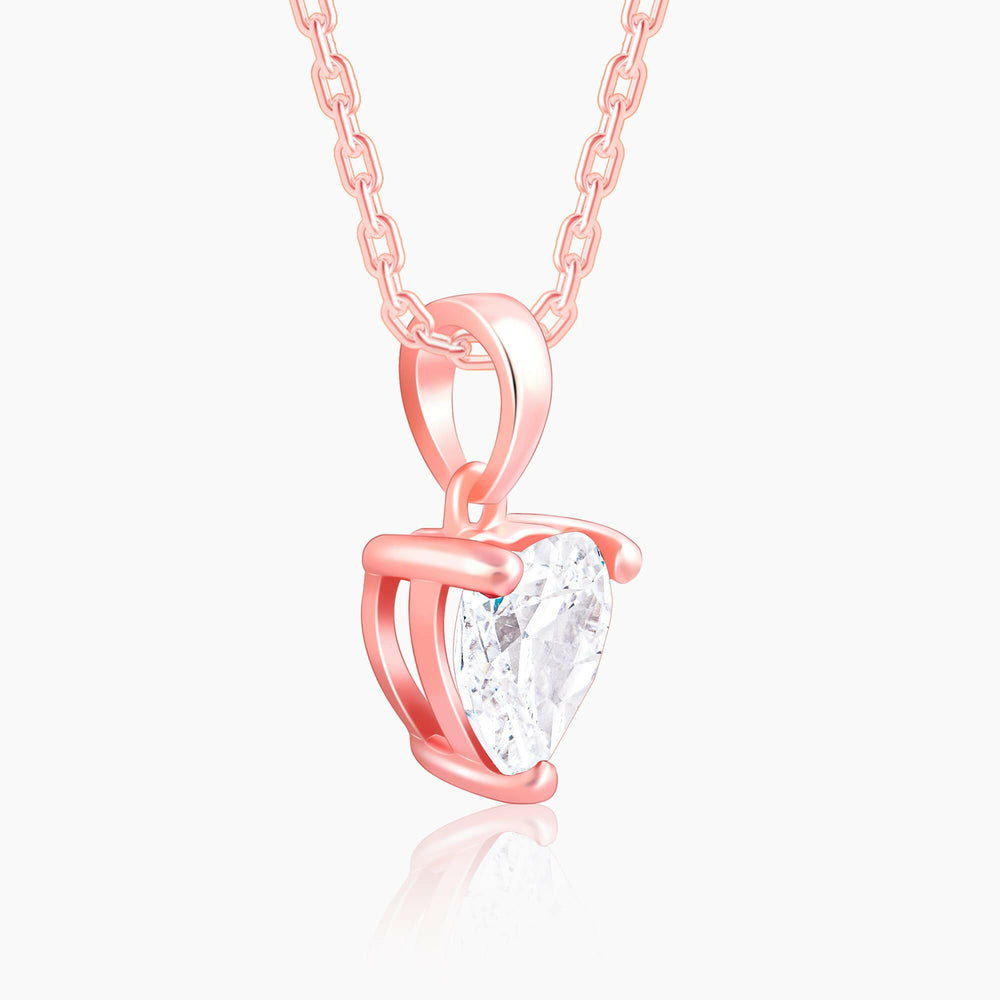 Rose Gold Solitaire Heart Pendant With Link Chain Pendant.