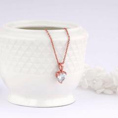 Rose Gold Solitaire Heart Pendant With Link Chain Pendant.