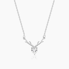 Silver Deer Heart Necklace Pendant.