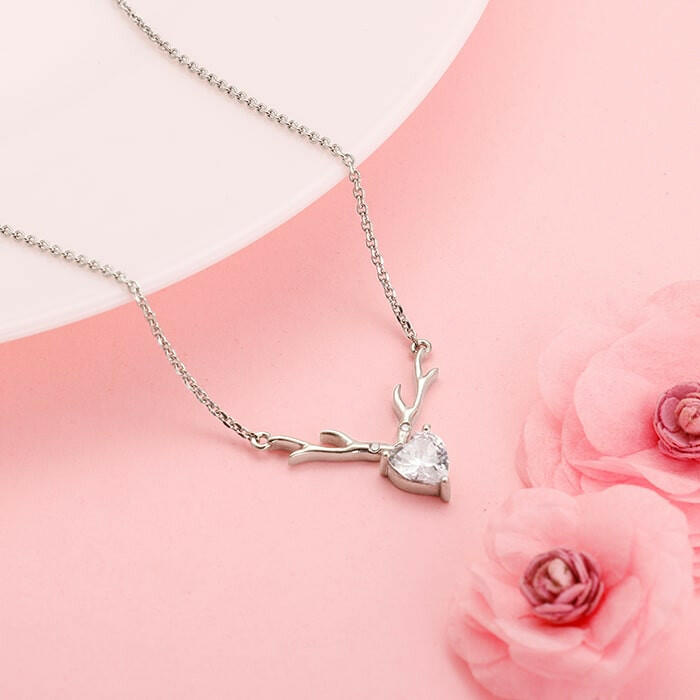 Silver Deer Heart Necklace Pendant.