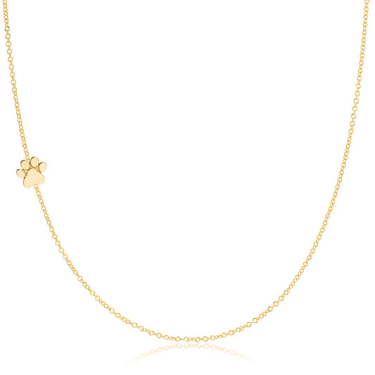 14k Gold Asymmetrical Charm Necklace - Paw