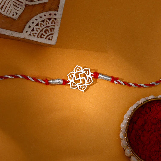 Swastika in Lotus Motif Rakhi