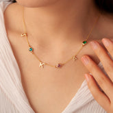 Personalized Horizontal Charms and Birthstone Necklace Necklace.