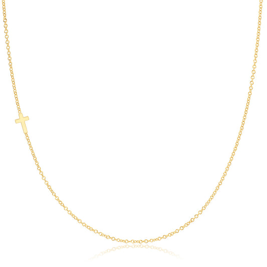 14k Gold Asymmetrical Charm Necklace - Cross