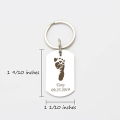 Custom Foot Finger Print with Name Date Birthday Presents Gifts for Dad key chain.