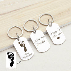 Custom Foot Finger Print with Name Date Birthday Presents Gifts for Dad key chain.