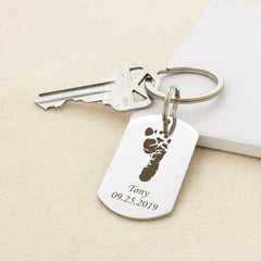 Custom Foot Finger Print with Name Date Birthday Presents Gifts for Dad key chain.