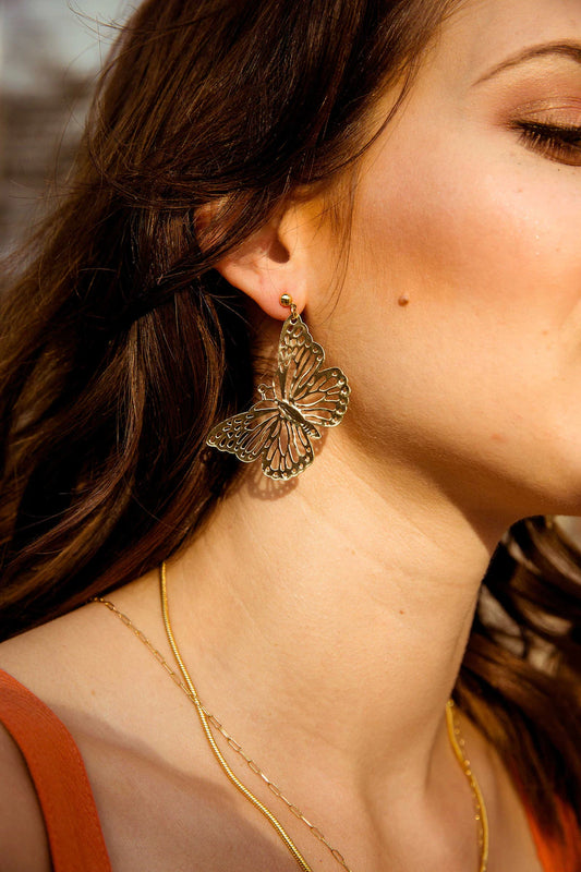 Gold Butterfly Dangle Earrings