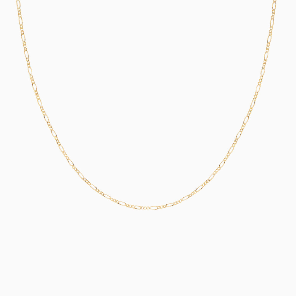 Isolated product shot of the Figaro chain necklace on a white background, showcasing its symmetrical link design.