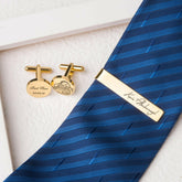 Personalized Picture and Text Cuff Link and Tie Clip Wedding Groomsmen Gift Custom Portrait.