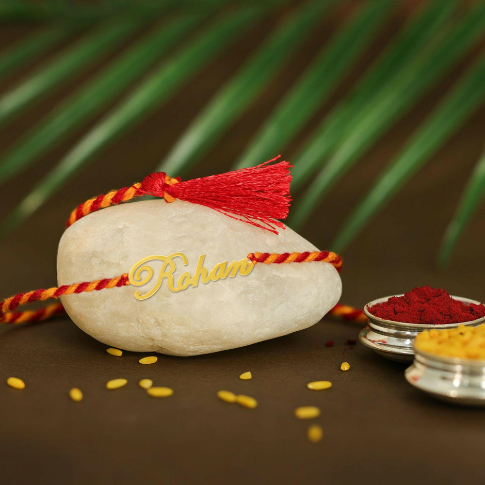 Splendid Personalised Gold Polish Silver Rakhi Rakhi.