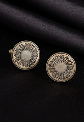 Silver Sunflower Design Cufflinks for Men