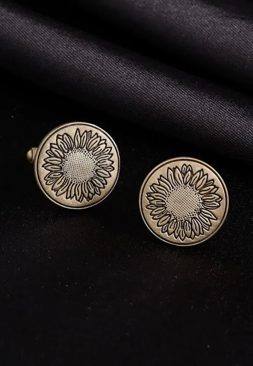 Silver Sunflower Design Cufflinks for Men