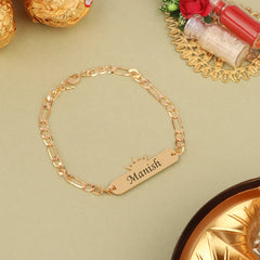 Personalized Gold-Plated Name Bracelet Rakhi with Crown
