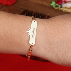 Personalized Gold-Plated Name Bracelet Rakhi with Crown