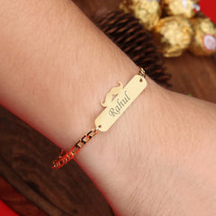 Personalized Golden Name Bracelet Moustache  Rakhi