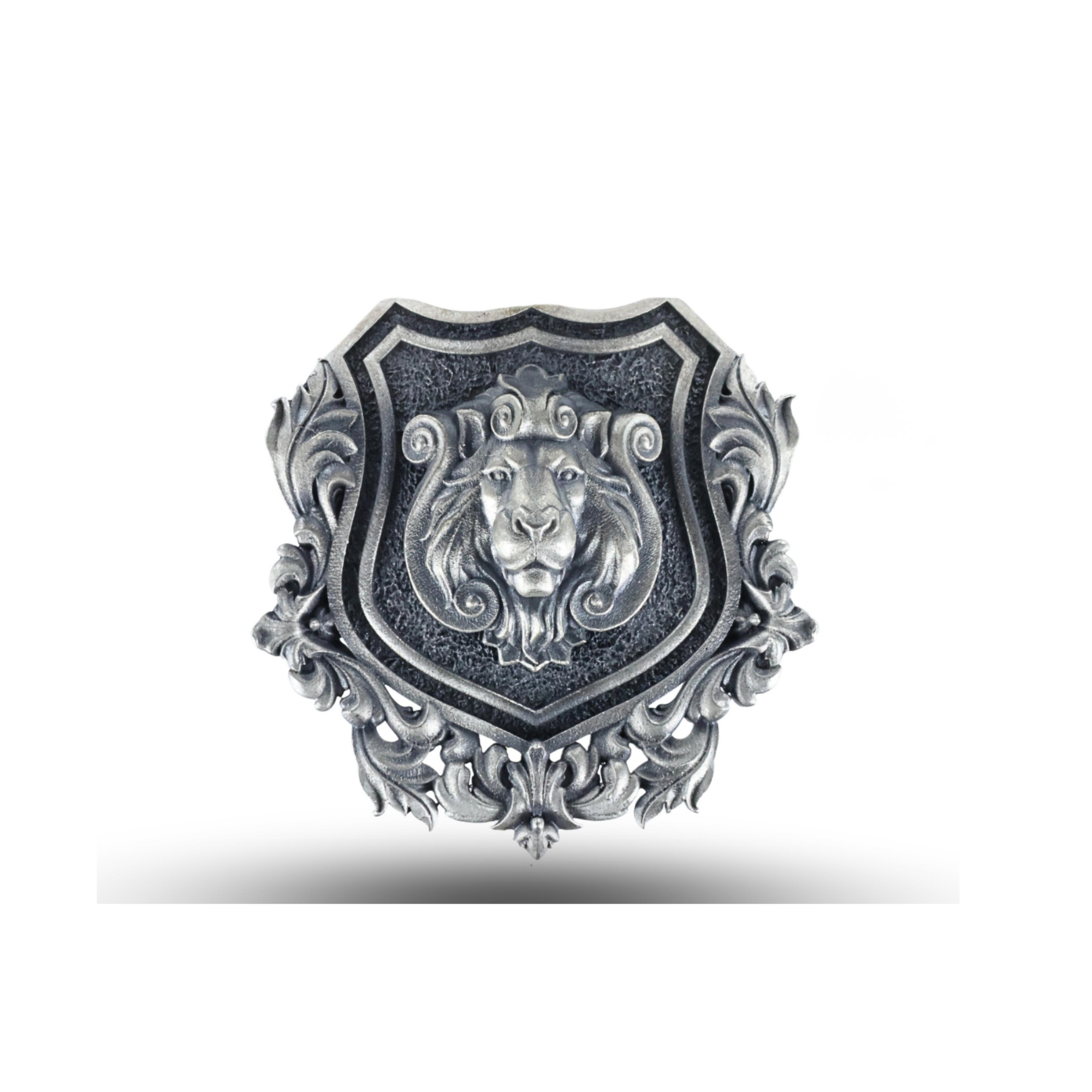 SILVER - ANTIQUE LION SHIELD BROOCH