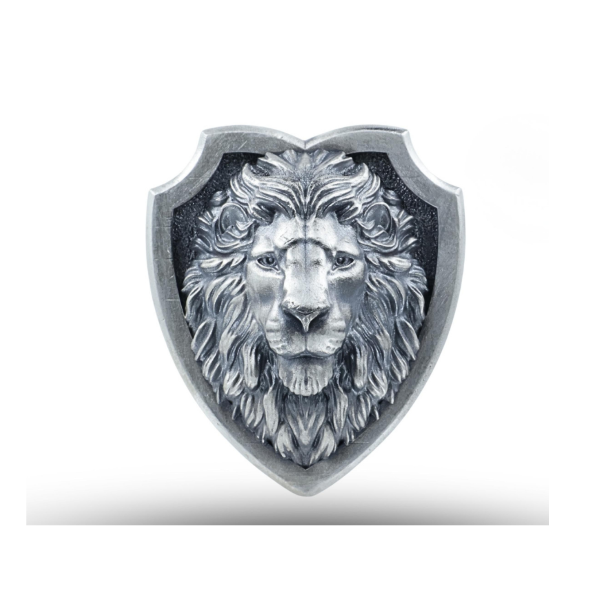 SILVER CALM LION SHIELD BROOCH