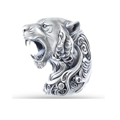 SILVER ROARING TIGER BROOCH