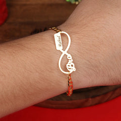 Custom Gold-Plated Bracelet Rakhi with "Bro" Infinity Charm - Personalized for Rahul