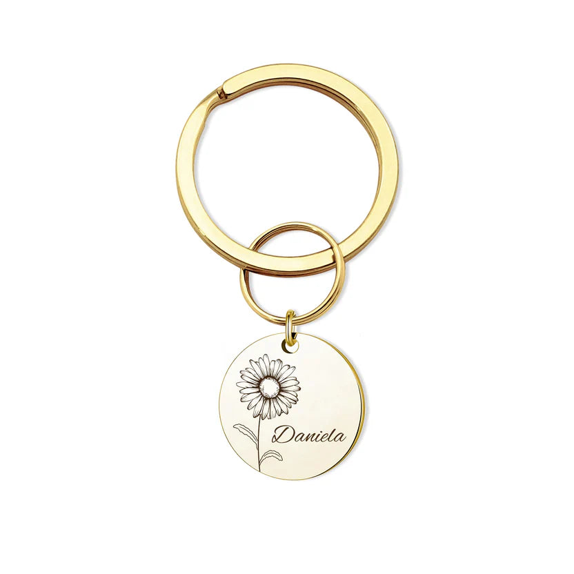 Custom Birth Flower and Name Key Chain