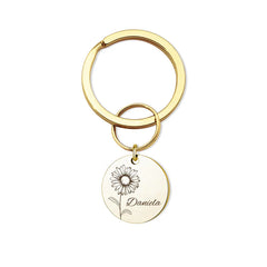 Custom Birth Flower and Name Key Chain