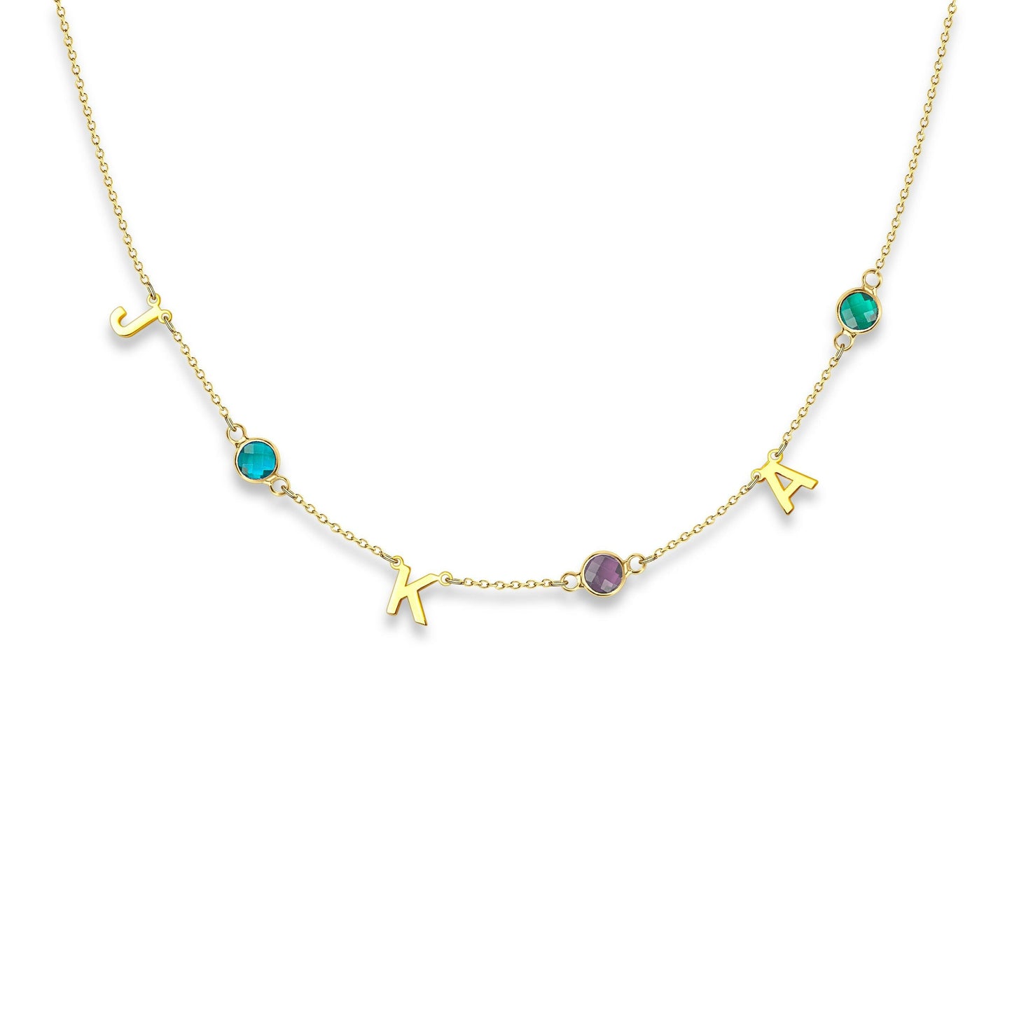 Personalized Horizontal Charms and Birthstone Necklace