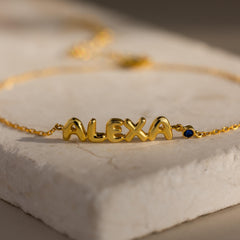 Bubble Name Birthstone Bracelet in 18K Gold