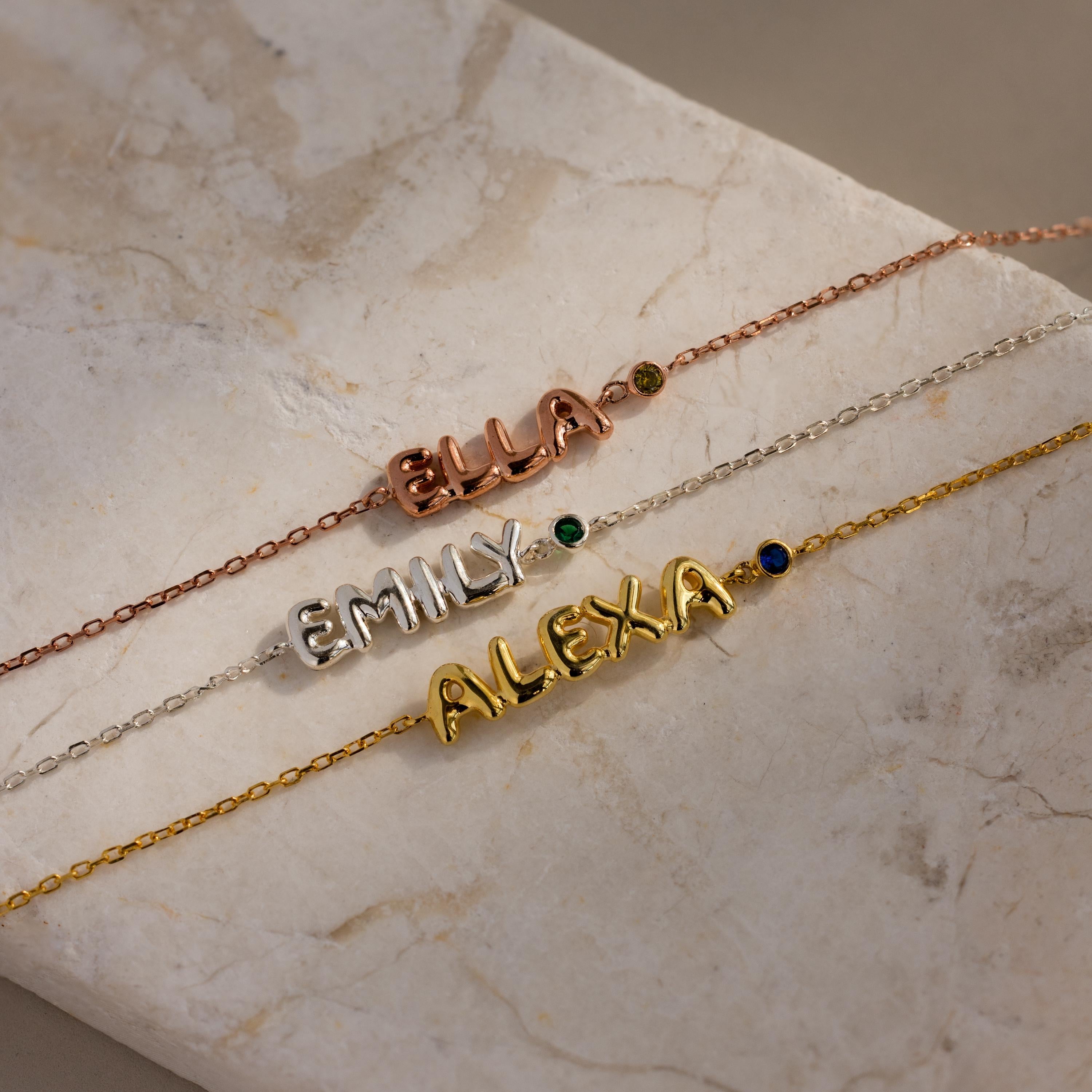 Bubble Name Birthstone Bracelet in 18K Gold