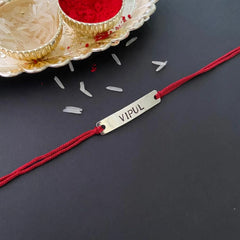 Premium Silver Plated Metal Bar Name Rakhi Collection