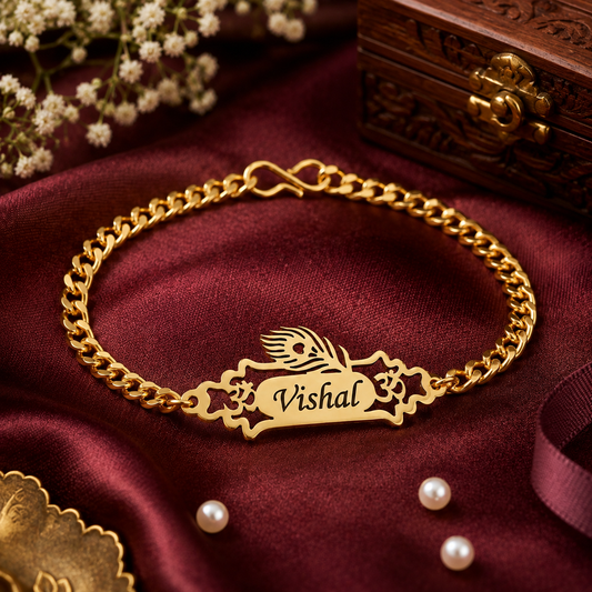 Customized Name Rakhi for Brother  Premium Brass Rakhi
