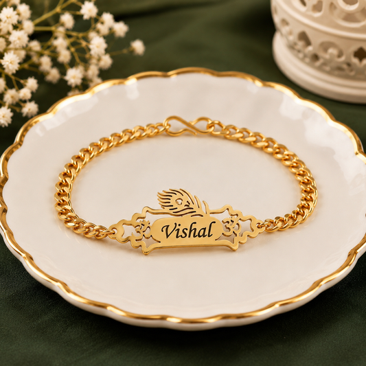 Customized Name Rakhi for Brother  Premium Brass Rakhi