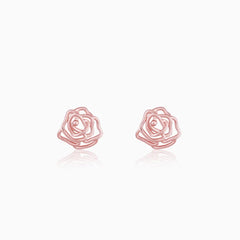 Rose Gold Plated Cutout Rose Flower Stud Earrings for Women & Girls