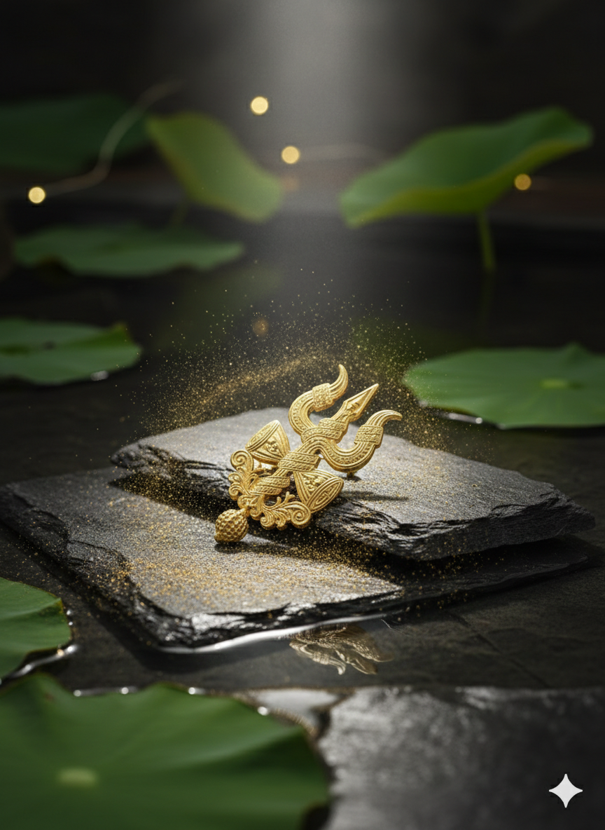 Royal Trishul Damru Brooch for Men & Women | Gold Plated Lord Shiva Lapel Pin | Spiritual Religious Suit Blazer Badge | Traditional Ethnic Wedding & Festive Wear Brooch