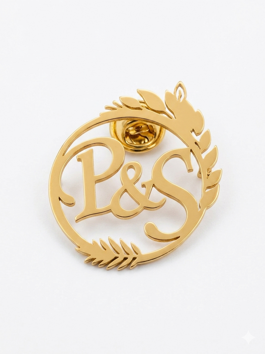 Premium Handcrafted Couple Initial Lapel Pin with Leafy Frame for Suits, Blazers, and Wedding Wear
