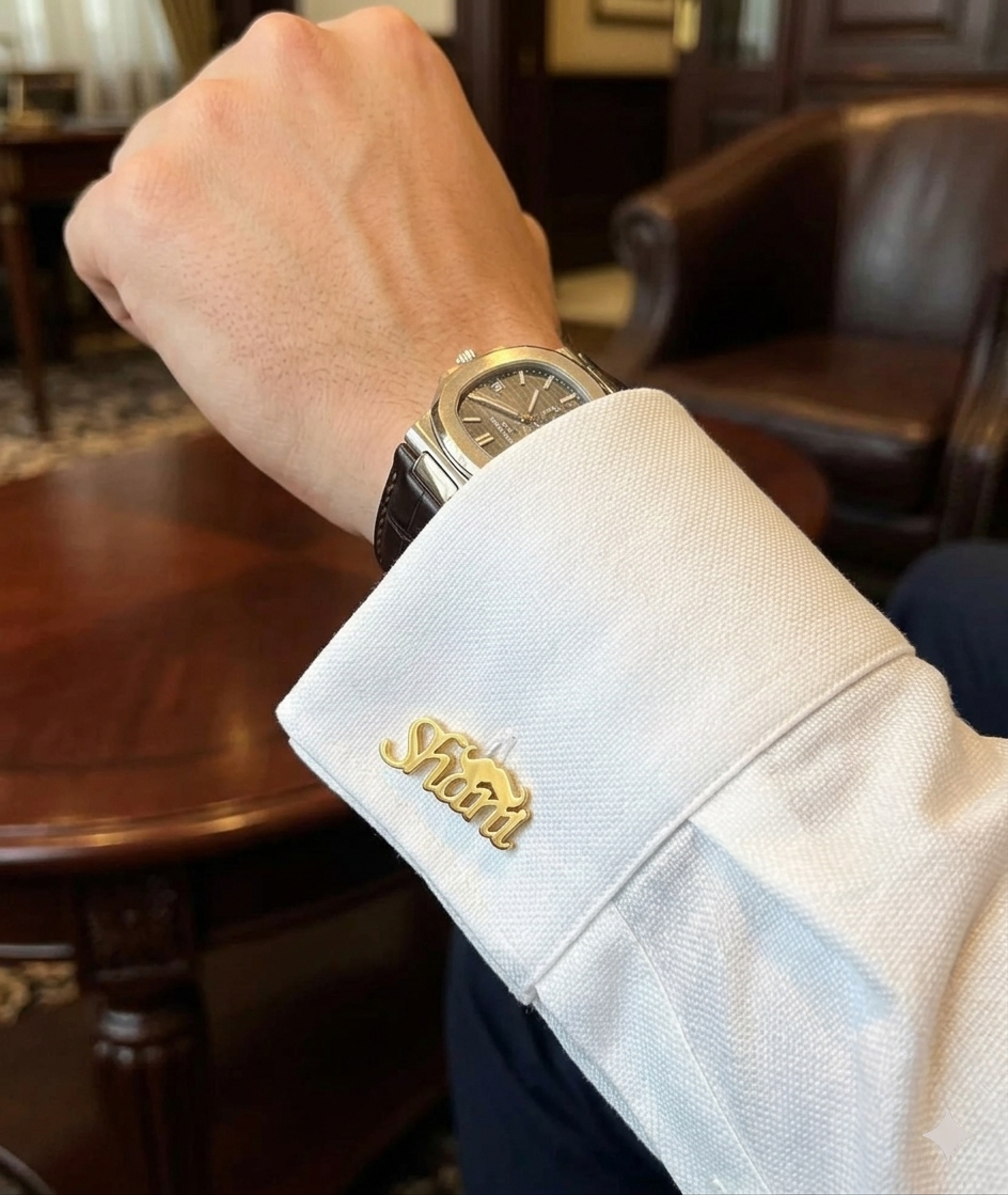 Personalized Name Cufflinks with Mustache Design