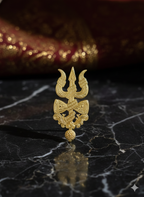 Royal Trishul Damru Brooch for Men & Women | Gold Plated Lord Shiva Lapel Pin | Spiritual Religious Suit Blazer Badge | Traditional Ethnic Wedding & Festive Wear Brooch