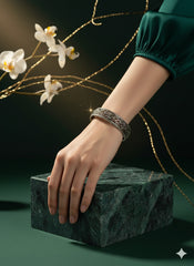 Oxidised Silver Floral Design Bangles for Women | Traditional Handcrafted Ethnic Kada | Size 2.4 | Set of 2 Designer Bangles