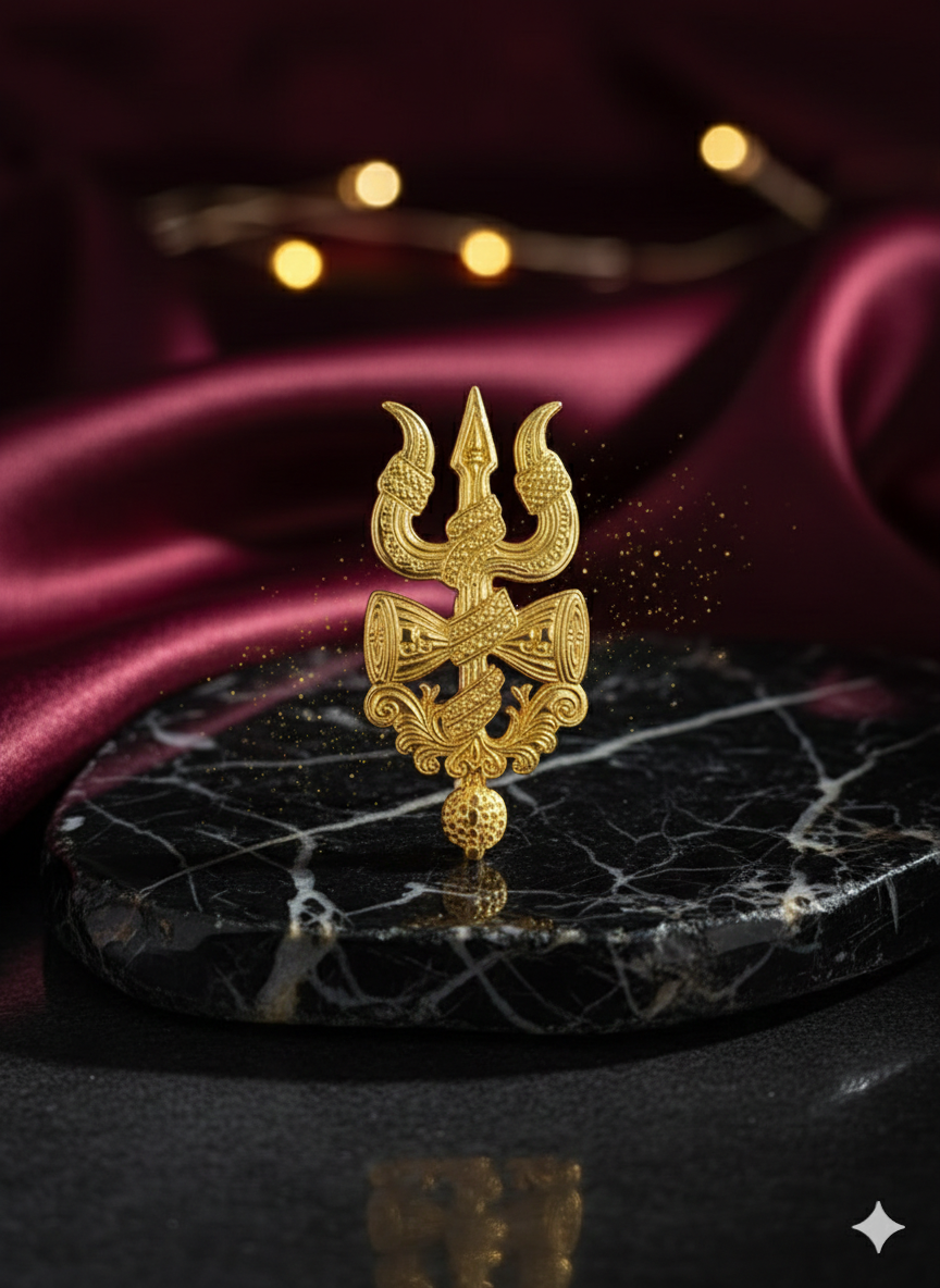 Royal Trishul Damru Brooch for Men & Women | Gold Plated Lord Shiva Lapel Pin | Spiritual Religious Suit Blazer Badge | Traditional Ethnic Wedding & Festive Wear Brooch