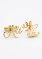 Custom Ali Name Cufflinks - Premium Gold Polish Personalized Heart Script Design