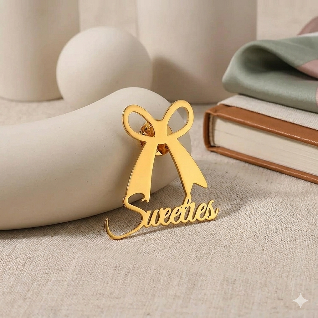 Personalized Ribbon Bow Brooch with Custom Name