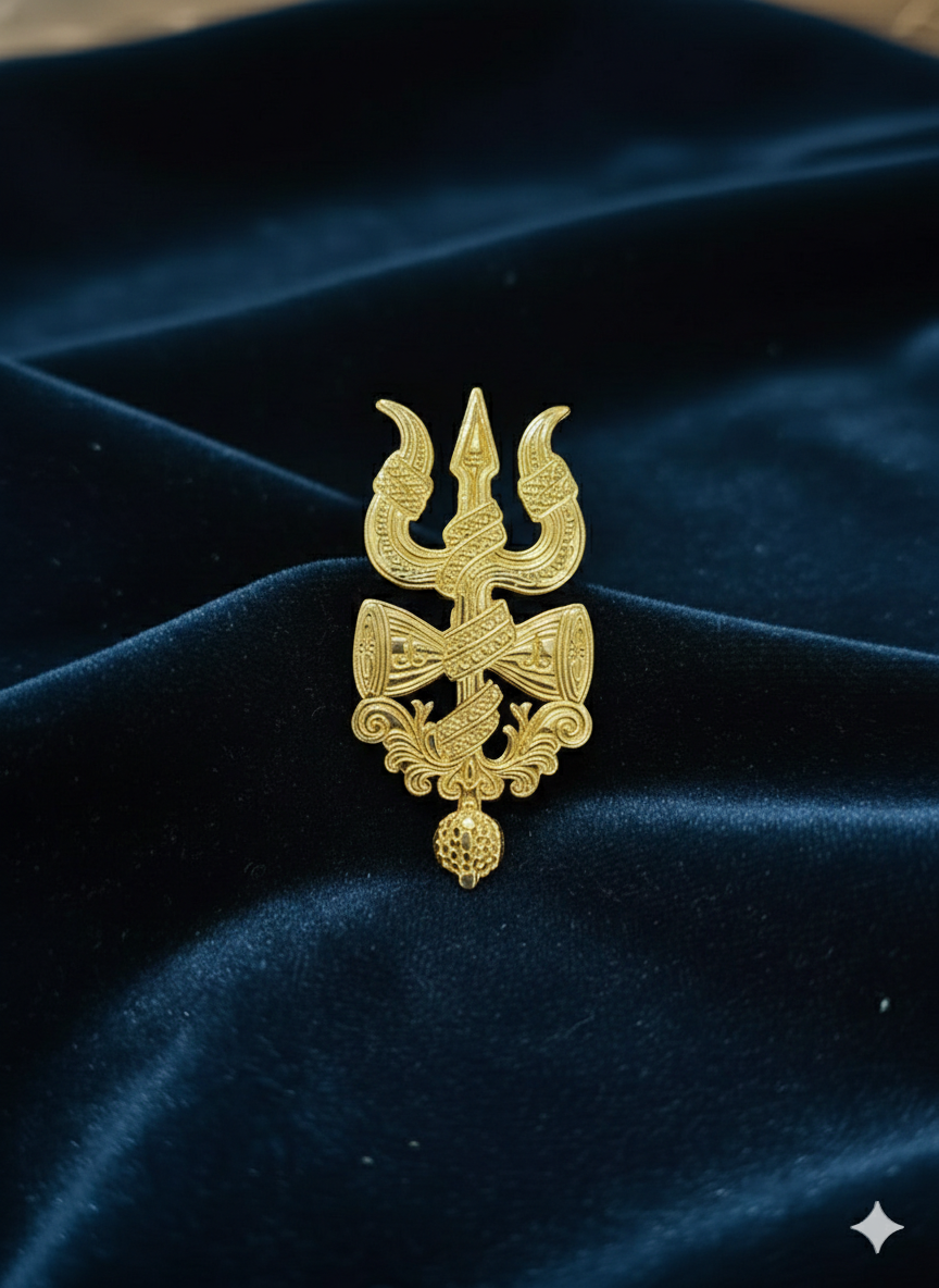 Royal Trishul Damru Brooch for Men & Women | Gold Plated Lord Shiva Lapel Pin | Spiritual Religious Suit Blazer Badge | Traditional Ethnic Wedding & Festive Wear Brooch
